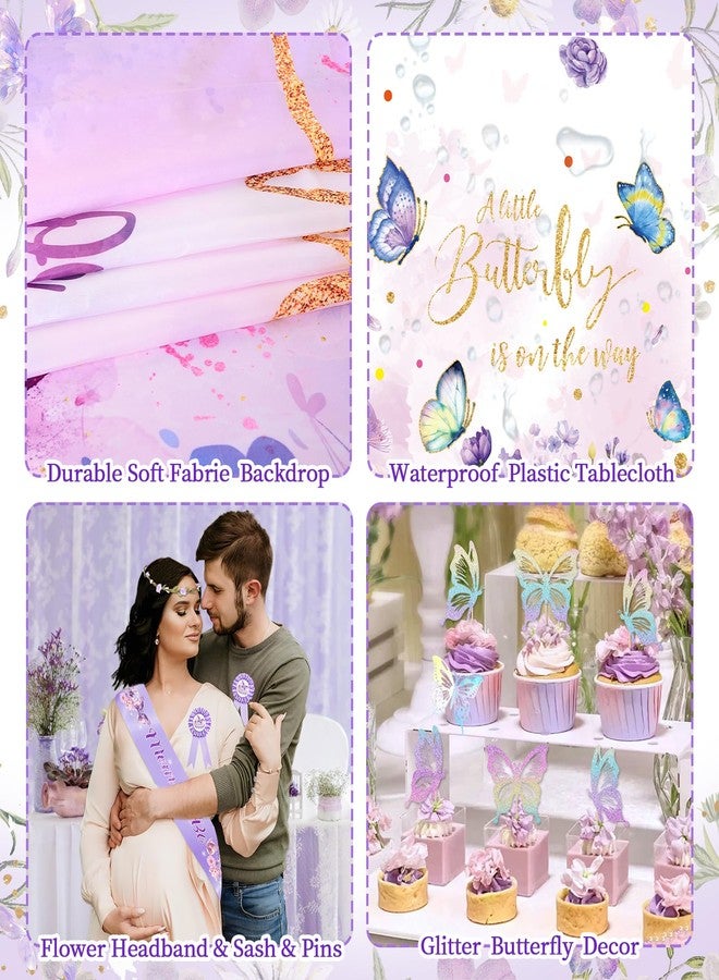 Fantspati Butterfly Baby Shower Decorations, Baby Girl Shower Decorations A Little Butterfly Is On The Way Backdrop Sash Tablecloth Cake Toppers Stickers Pink Purple Balloons Baby Boxes Baby Shower Girl Decor - Image 4